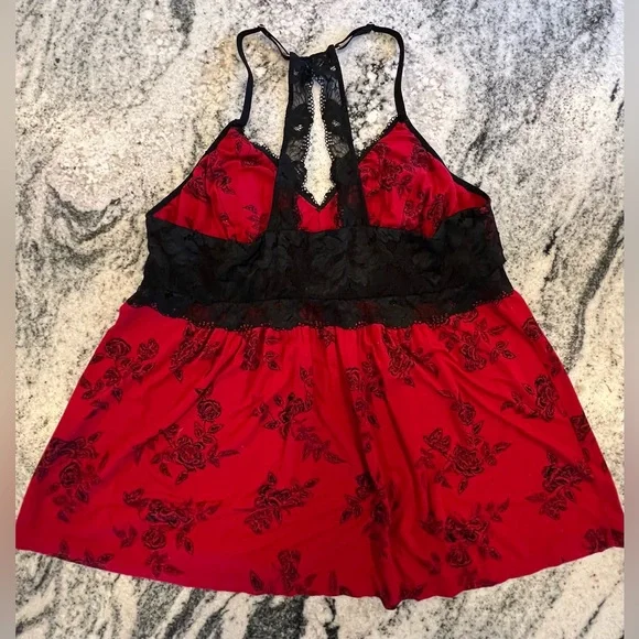 SOMA❤️2 Pc Elegant Red & Black Lace Sleepwear Set- Shorts & Lacy Cami Top - Picture 6 of 13